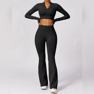 Zip Up Baseball Collar Outerwear and High Waist Pants Active 2pc Combo Set